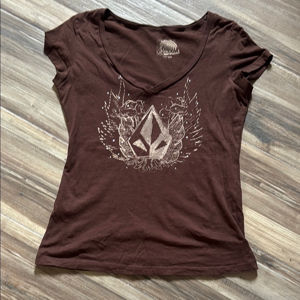 Volcom Brown Fitted Graphic Short Sleeve Tee